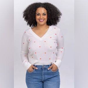 White + Warren Heart V Neck 100% Cashmere Sweater Size Small